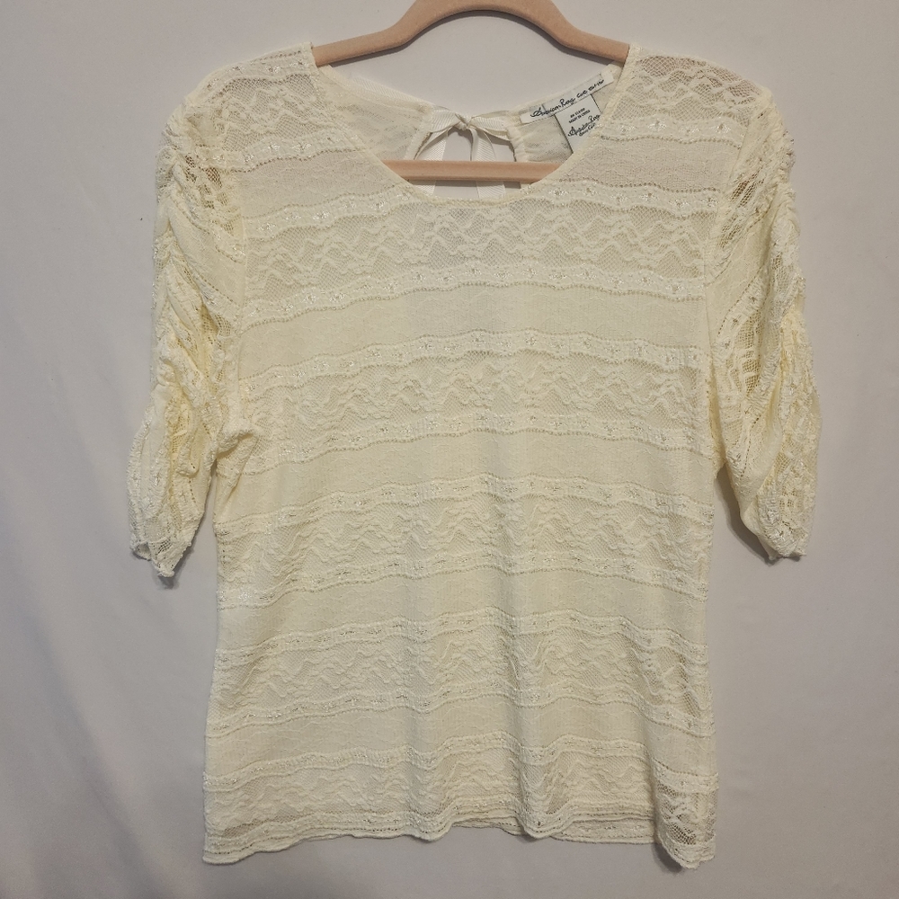 Cream Lace Ruched Short Sleeve Top